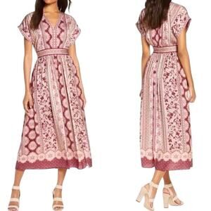 Gal Meets Glam Dress Liza Floral Midi Pink Burgundy Short Sleeve Modest 6